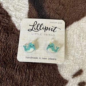 Little narwhal post earrings Lilliput titanium post handmade New Orleans NEW🦄🐬